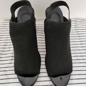 Anne Klein Black Woven Open-Toe Heels
